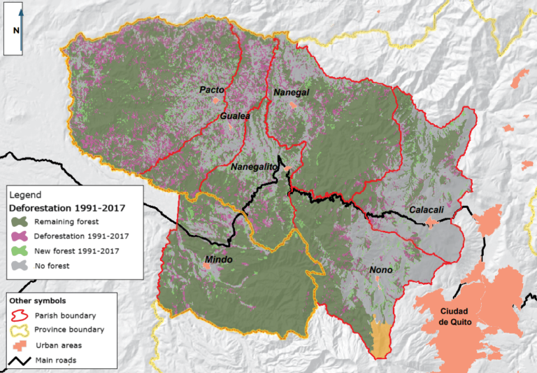 Deforestation in Choco Andino Pichincha 1991-2017 English